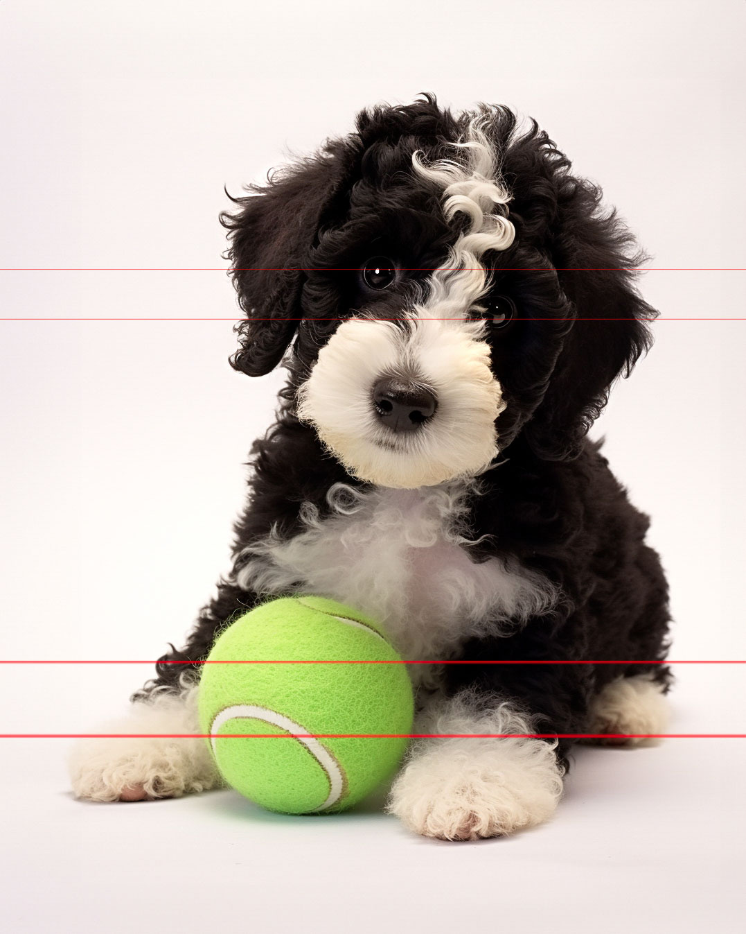 B&W Parti-Colored Standard Poodle Puppy with Tennis Ball
